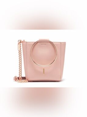 Thacker Pink Leather Bucket Bag featuring a Rose Gold Circle top Handle